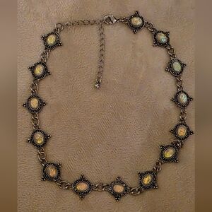 Stunning Iridescent Faux Opal Statement Choker – Silver Tone